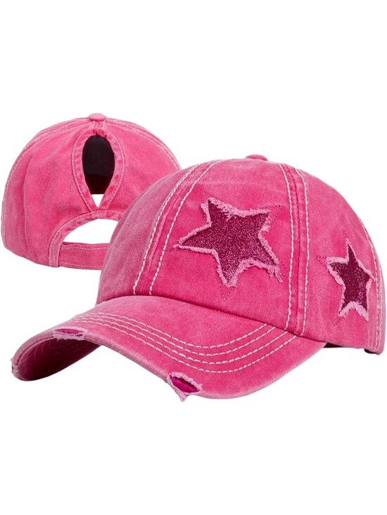 〽️Women\'s Hot Pink High Ponytail Baseball Cap Trucker Bad Hair Day Adjustable main image 5